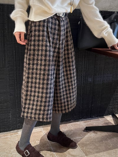 高腰磨毛格紋垂感直筒七分西裝褲3