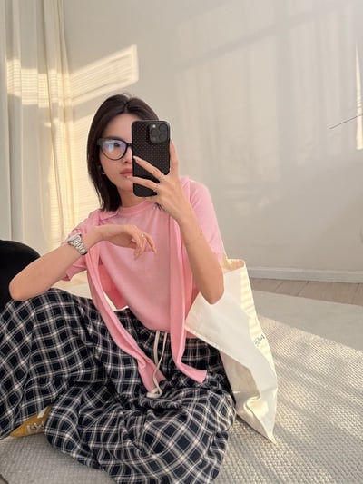 春季慵懶鬆弛感撞擊色格紋褲顯瘦休閒長褲3