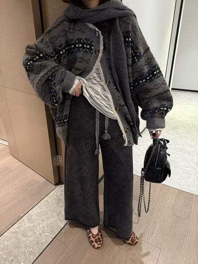 駱駝毛費爾島蕾絲大開衫外套5