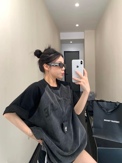 撞色純棉復古短Ｔ3