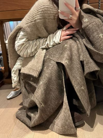 蝴蝶結毛呢半身裙西裝外套套裝9