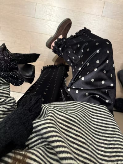 鬆緊腰加絨花邊波點九分褲9