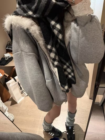 兩面穿皮草衛衣棉外套10