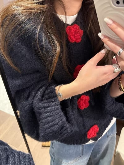 立體手工短款大花針織毛衣9