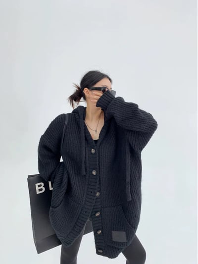 粗針織連帽毛衣外套4