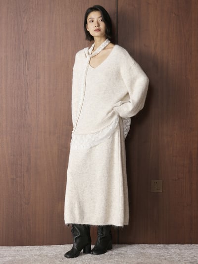 雷絲羊毛毛衣圍巾半身裙套裝1