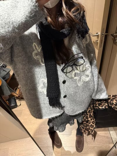 花朵刺繡針織外套厚款8