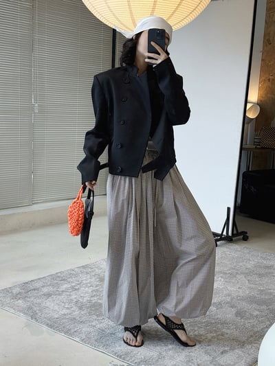 格紋氣球褲紐扣束腳長褲5
