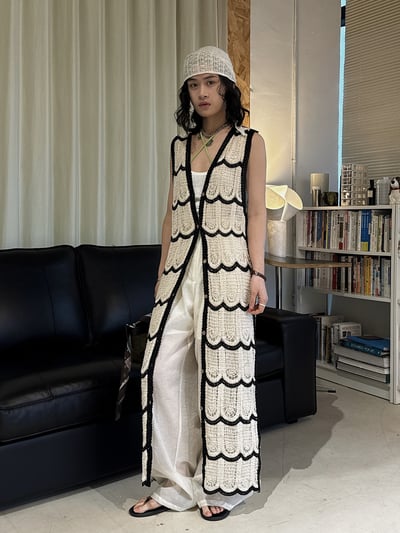 波浪鉤針長針織度假感上衣5