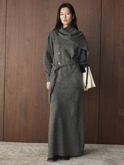 寬鬆針織開衫＋半身裙兩件套套裝1