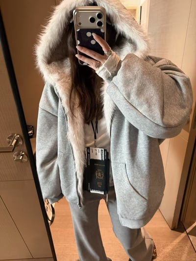 兩面穿皮草衛衣棉外套1