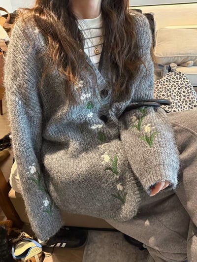 羊駝毛刺繡毛衣開衫外套3