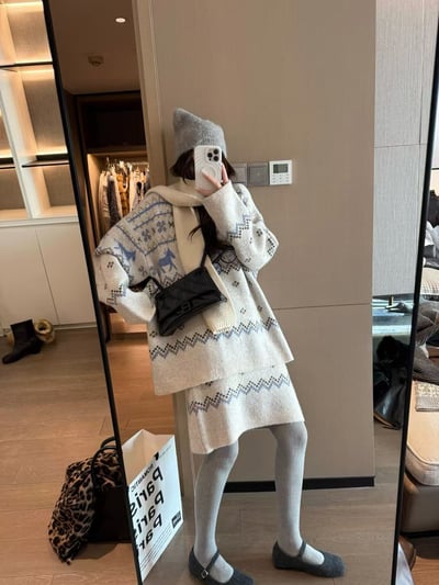 駱駝毛費爾島毛衣短裙套裝7