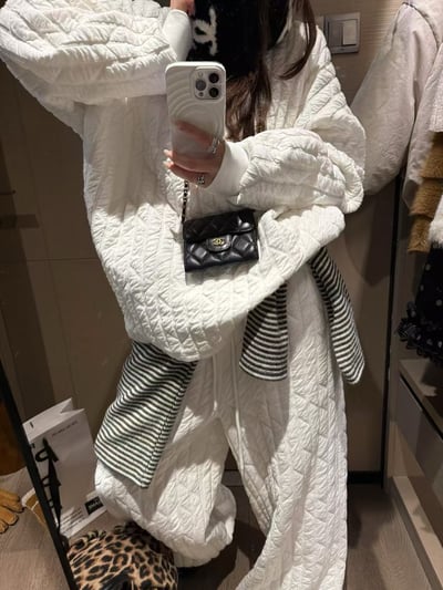 圓領夾絲綿坑條絎棉套裝6