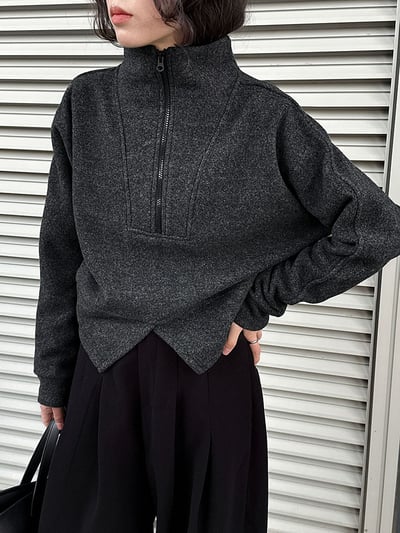 設計感半拉鍊下擺開叉上衣5