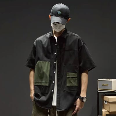 撞色口袋工裝襯衫6