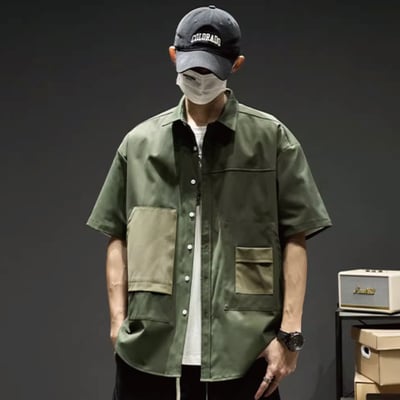 撞色口袋工裝襯衫8