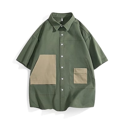 撞色口袋工裝襯衫13
