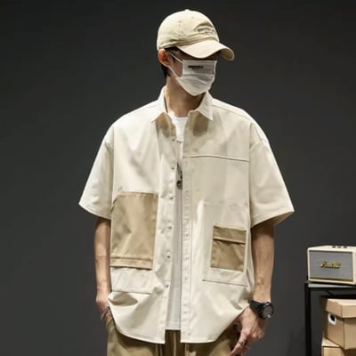撞色口袋工裝襯衫9