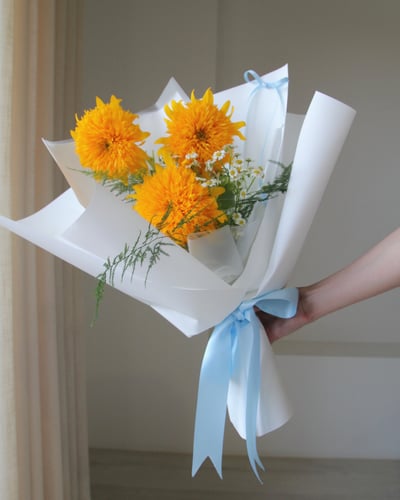 Yellow Teddy 3朵泰迪熊向日葵鮮花畢業花束2