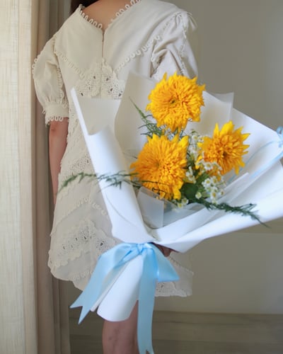 Yellow Teddy 3朵泰迪熊向日葵鮮花畢業花束3