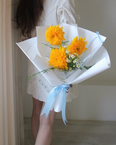 Yellow Teddy 3朵泰迪熊向日葵鮮花畢業花束4