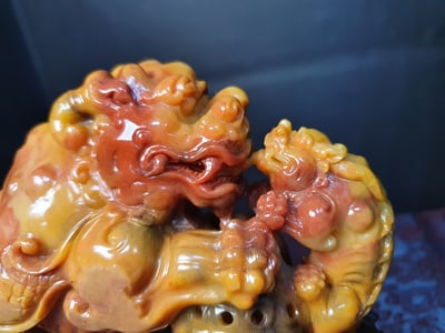 極品田黃石【唐獅戲球】6