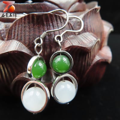 碧玉+和田玉精品 耳墜式耳環2