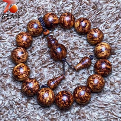 海南黃花梨360度滿瘤疤15mm手珠【至尊王者】重量31.8克4