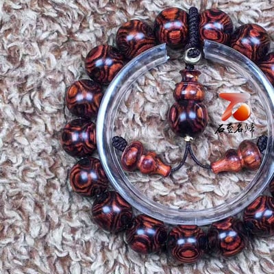 海南黃花梨野生料 X紋對眼鬼臉12mm手珠 重17公克2