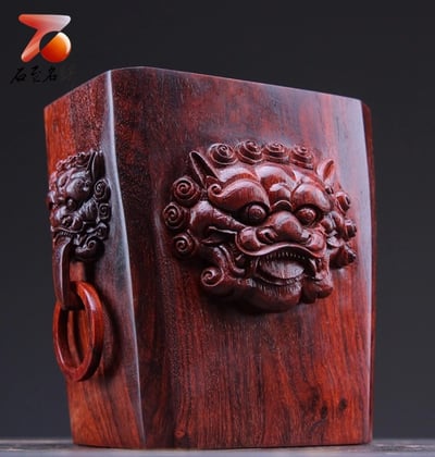 印度小葉紫檀【方形螭龍筆筒】2
