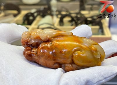 壽山石雕件【招財瑞獸】老師傅手工 附精美收藏禮盒2