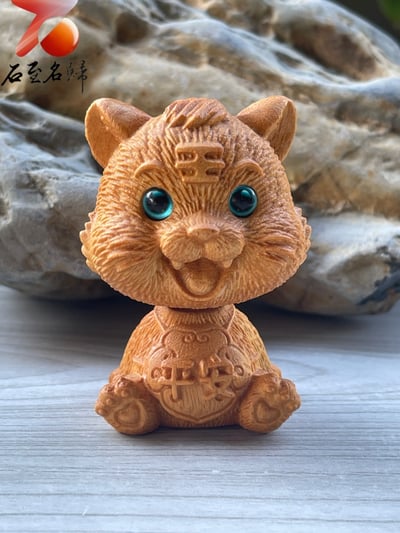 崖柏木雕件【平安虎】 頭部有裝彈簧可以動哦1