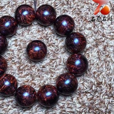 鼎藏 海南黃花梨紫油梨老料 七彩斑斕閃電波20mm手珠 重量57.3克5