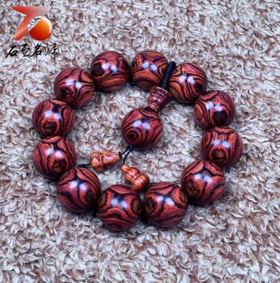 典藏 海南黃花梨野生料20mm手珠 Ｘ紋對眼鬼臉 重量60g4