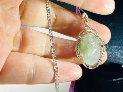 冰種翠青翡翠項鍊【壽桃】2