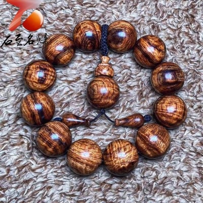 鼎藏 海南黃花梨沉水老料 黃金鳳尾水波紋20mm手珠 重量61.2公克6