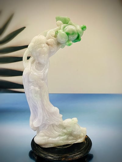 天然A貨 紫糯米翡翠帶翠綠 附收藏證書【嫦娥】3