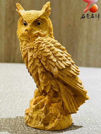 天然崖柏木整料雕 【貓頭鷹】附精美收藏禮盒4