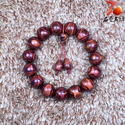 精選 海南黃花梨野生料15mm手珠 X紋對眼鬼臉 重量22.5公克6