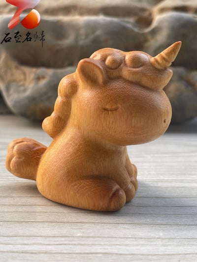 進口黃楊木雕件【獨角獸】高4.5公分4