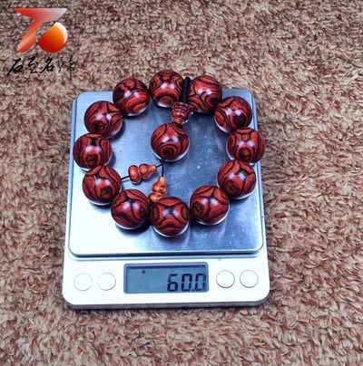 典藏 海南黃花梨野生料20mm手珠 Ｘ紋對眼鬼臉 重量60g7