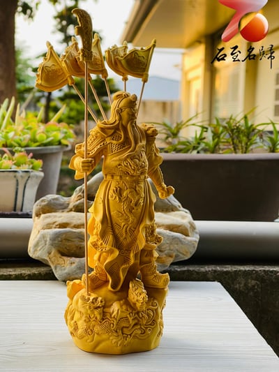 天然黃楊木整料雕 【武財神關公】附精美收藏禮盒2