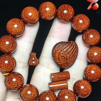 印度小葉紫檀龍鱗+滿金星15mm×15顆【聚財扇貝】3