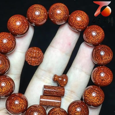 印度小葉紫檀15mm×15顆爆滿超級龍鱗紋+多金星【貔貅】4