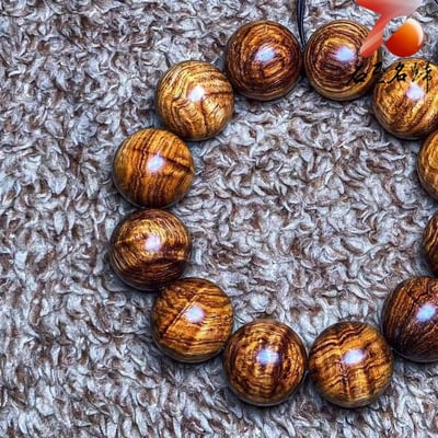 臻品 海南黃花梨老料 黃金水波紋20mm手珠 重量48.5克3