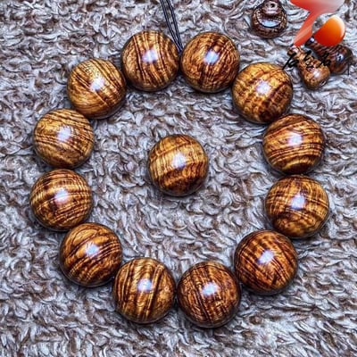 鼎藏 海南黃花梨老料 黃金水波王20mm手珠 重量52克2