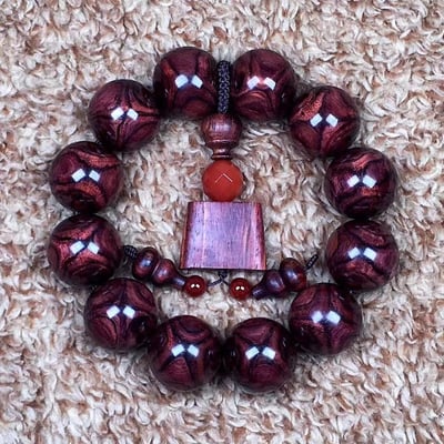 海南黃花梨 野生紫油梨X紋對眼鬼臉20mm手珠 重量50克1