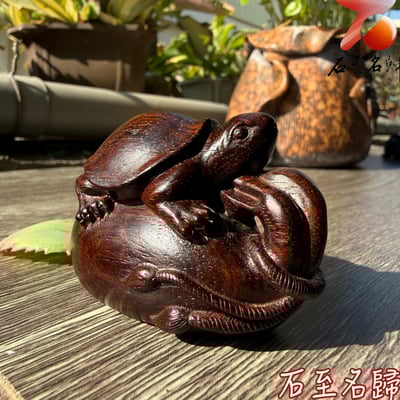 天然 印度小葉紫檀高油密爆滿金星樹心料 湘工手作【安宅瑞龜】2