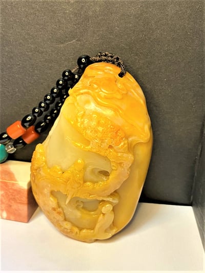 老師傅手工 老撾田黃手把件【松下問佛】4